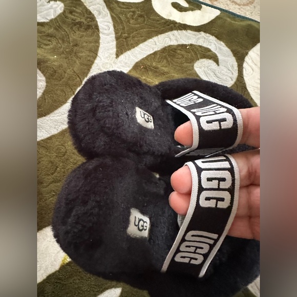 UGG Fluff Yeah Genuine Shearling Platform Slingback Sandal Slide Black Women 8 - Picture 5 of 11